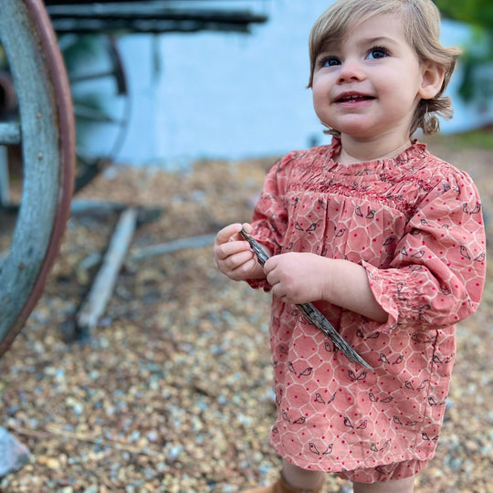 Smocked Santa Fe Dress - Coral Birds by Poppet & Fox - FINAL SALE