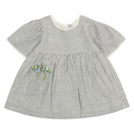 Flower Pocket Dress - Grey Stripe by Poppet & Fox