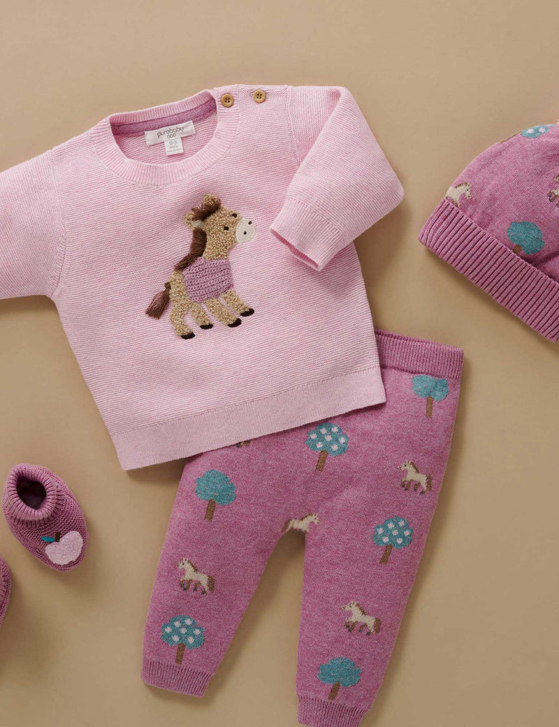 On The Farm Jumper - Primrose Melange Pony by Purebaby