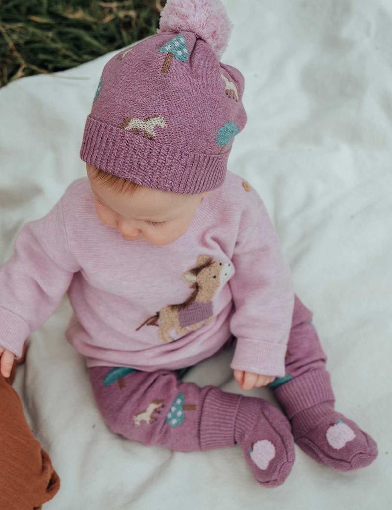 Apple Knitted Booties - Lavender Melange by Purebaby