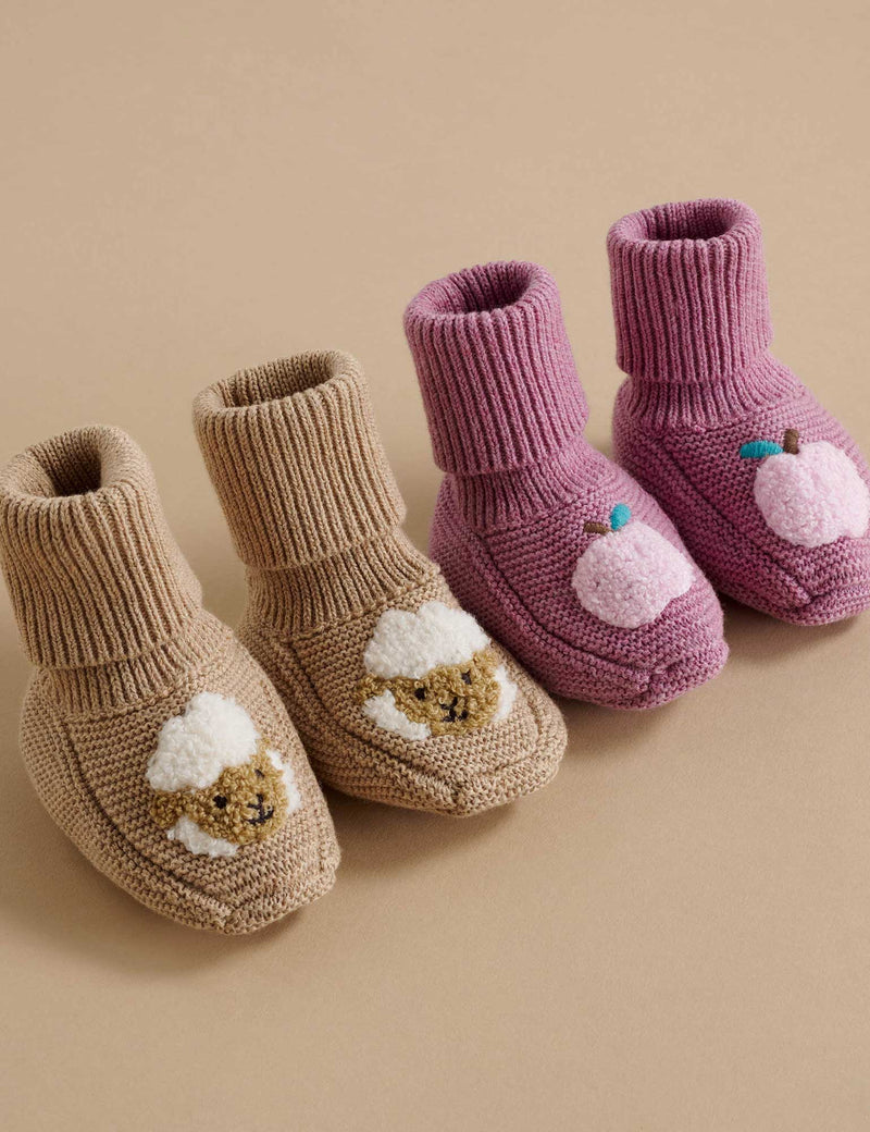 Apple Knitted Booties - Lavender Melange by Purebaby
