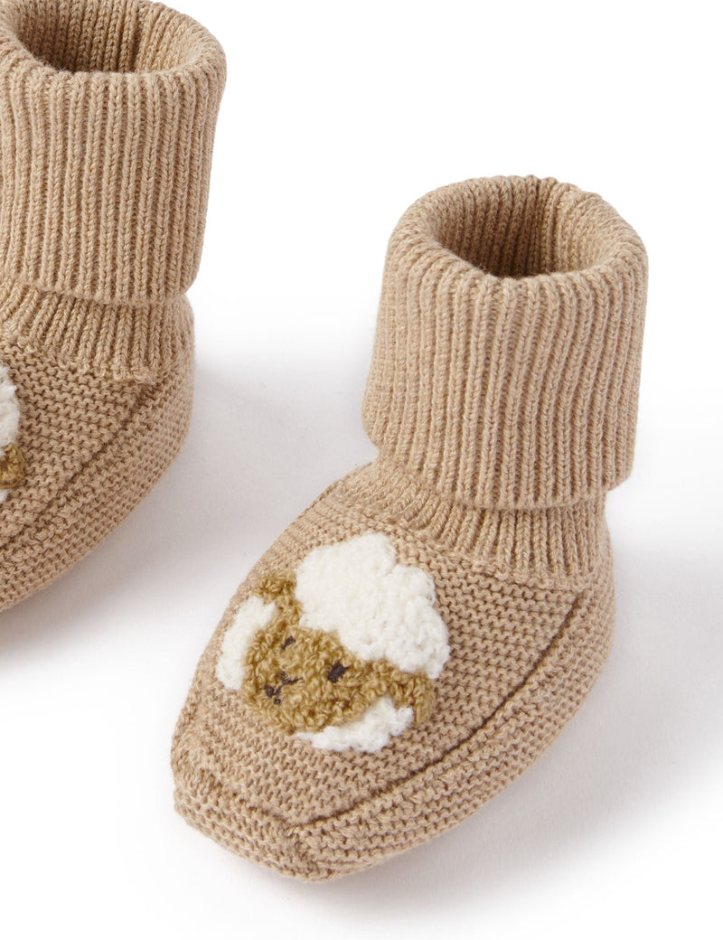 Lamb Knitted Booties - Mushroom Melange by Purebaby
