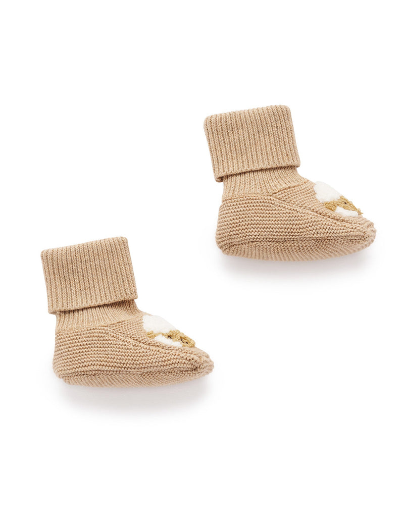Lamb Knitted Booties - Mushroom Melange by Purebaby