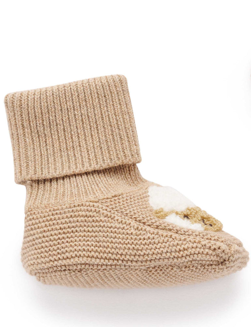 Lamb Knitted Booties - Mushroom Melange by Purebaby