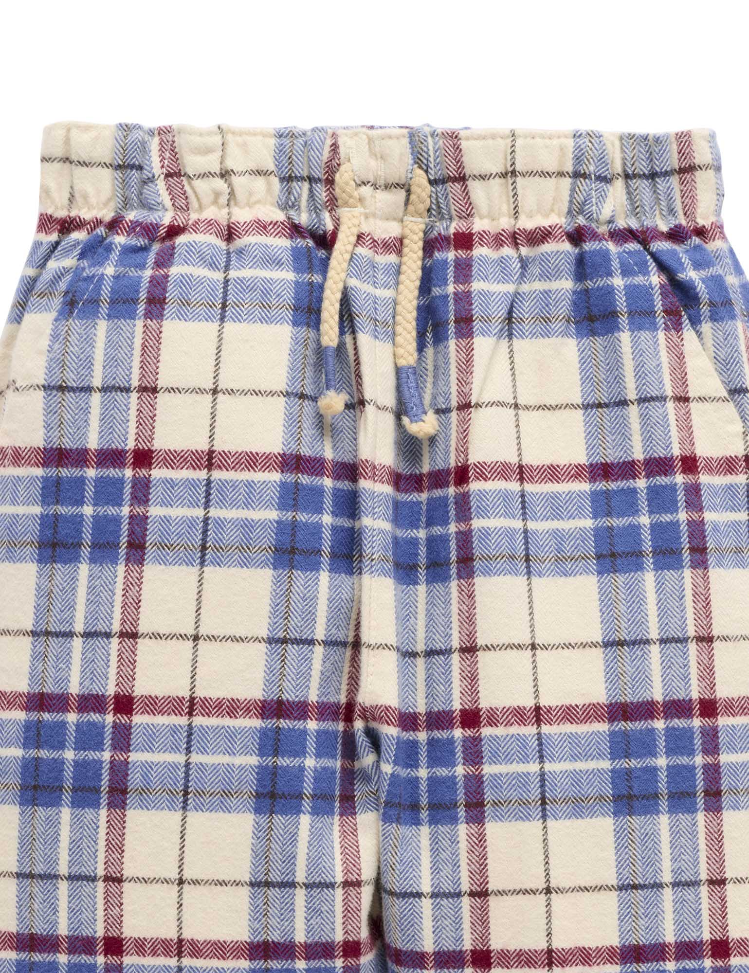 Plaid shorts with a drawstring on a white background