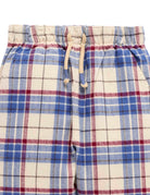 Plaid shorts with a drawstring on a white background