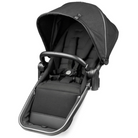 A black baby car seat with an attached canopy and base, shown at an angle on a solid white background.