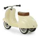 Beige toy scooter with brown seat on a white background