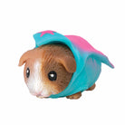 Small figurine of a guinea pig in a blue and pink hood on a white background