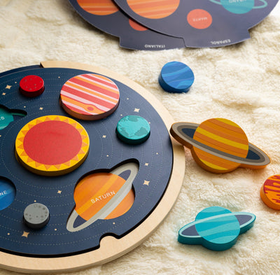 Multi-Language Solar System Wooden Tray Puzzle by Petit Collage