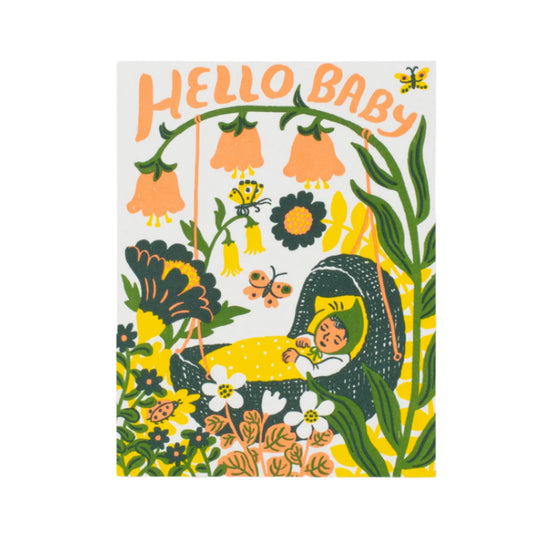 Hello Baby Yellow Bassinet Card by Egg Press