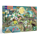 100 Piece Puzzle - Love of Nocturnal Life by eeBoo box featuring a vibrant illustration of nocturnal animals in a nighttime forest with a glow-in-the-dark feature.