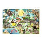 A completed 100 Piece Puzzle - Love of Nocturnal Life by eeBoo laid out flat, showcasing a detailed, vibrant illustration of various nocturnal animals and flowers in a nighttime forest.