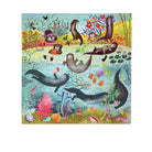 Jigsaw puzzle with otter-themed design on a white background