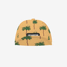 Yellow cap with palm tree pattern and 'HEADSTER' logo on a white background
