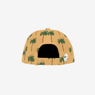 Yellow pet house with palm tree pattern on a white background