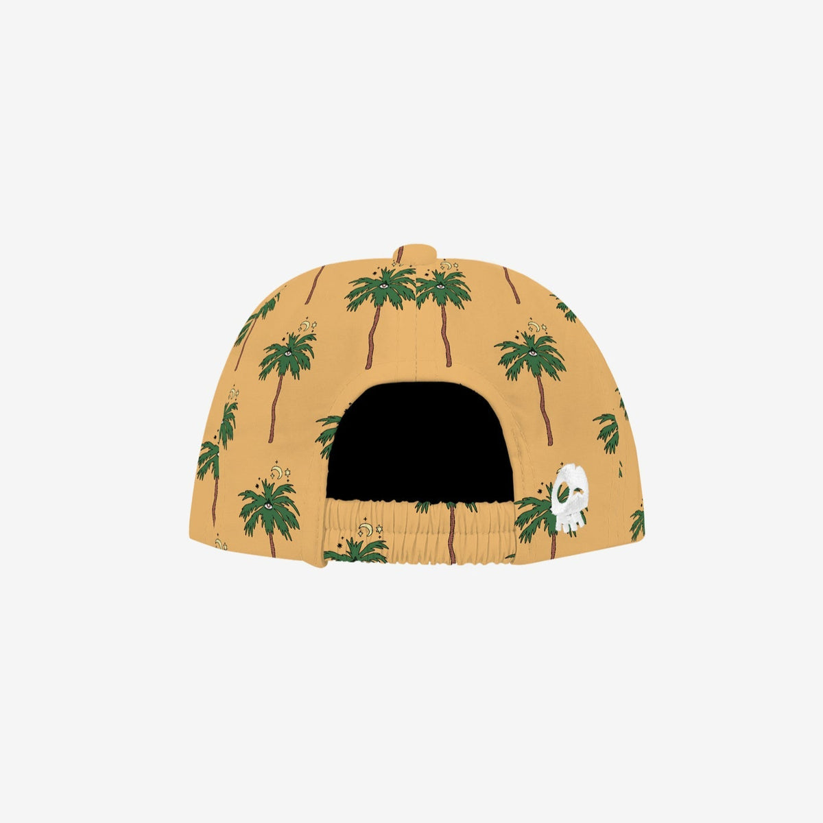 Yellow pet house with palm tree pattern on a white background