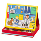 Children's puzzle with a veterinary theme, featuring a doctor, patient, and dog in a colorful box.