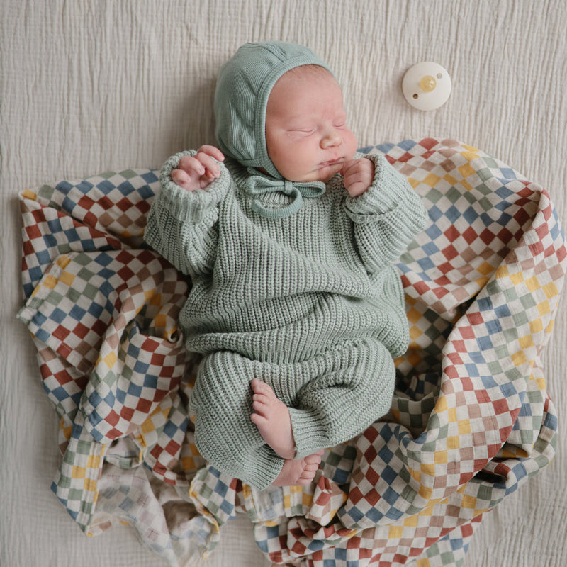 Organic Muslin Swaddle - Retro Check by Mushie & Co