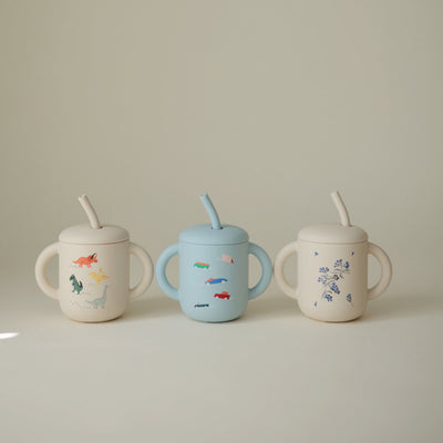Silicone Training Cup + Straw - Retro Cars by Mushie & Co