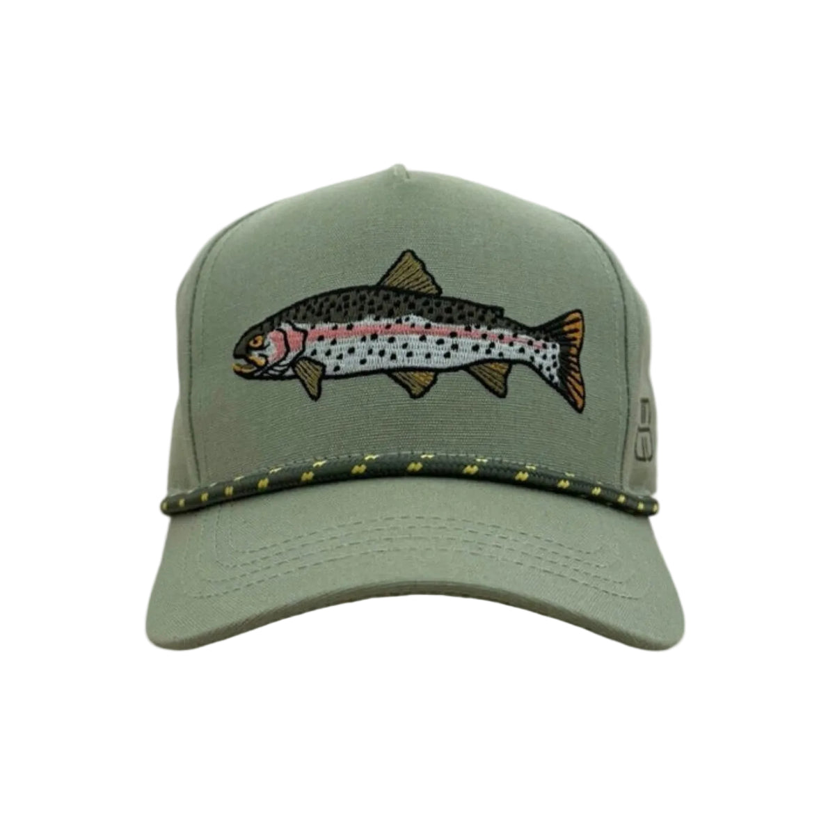 Green cap with fish design on a white background