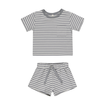 Pocket Tee + Short Set - Blue Stripe by Quincy Mae