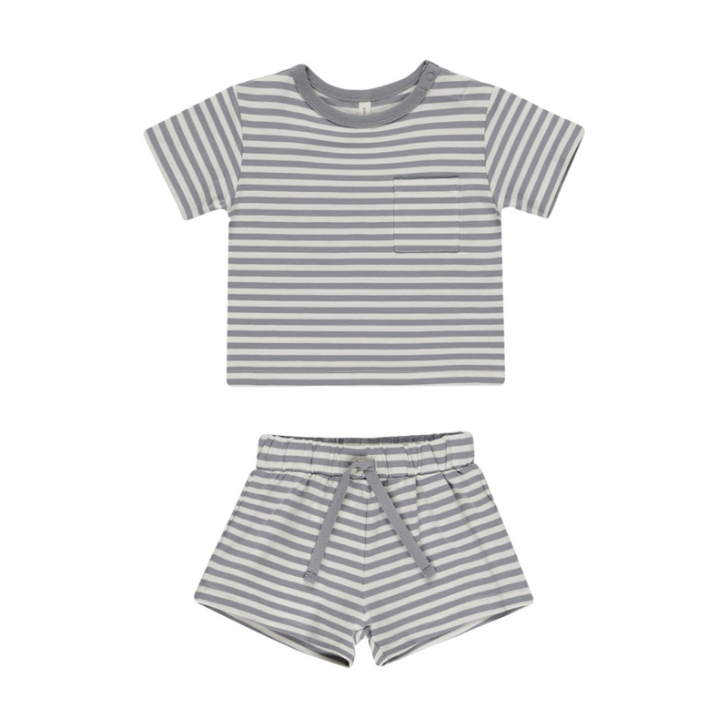 Pocket Tee + Short Set - Blue Stripe by Quincy Mae