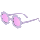 Sunglasses with purple frame and pink lenses on a white background