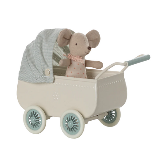 Pram with Baby Mouse - Mint by Maileg