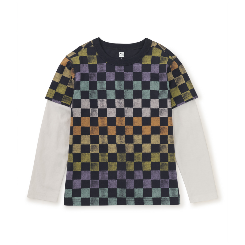 Printed Layered Sleeve Tee - Checkerboard by Tea Collection