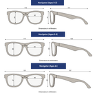 Glasses dimensions chart for different age groups on a white background