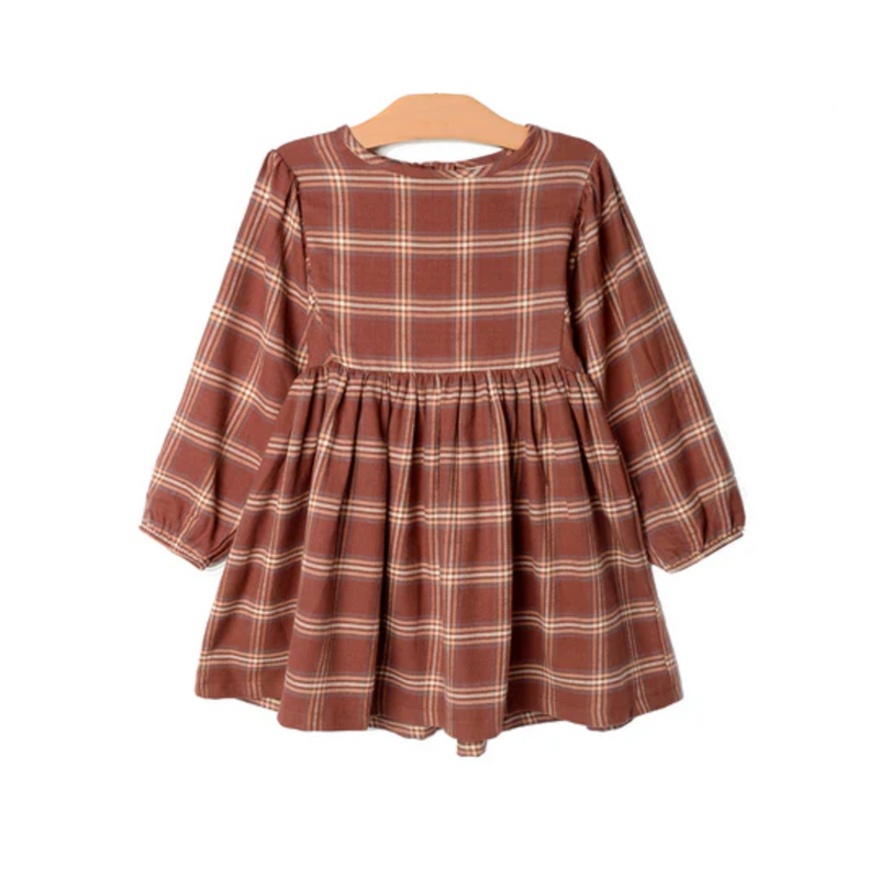 Puff Sleeve Dress- Flannel Rust by City Mouse