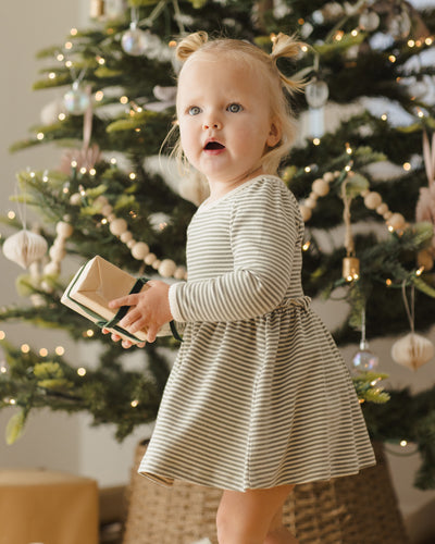 Alda Dress - Forest Stripe by Quincy Mae