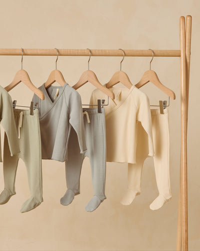 Wrap Top + Footed Pant Set - Steel Blue by Quincy Mae