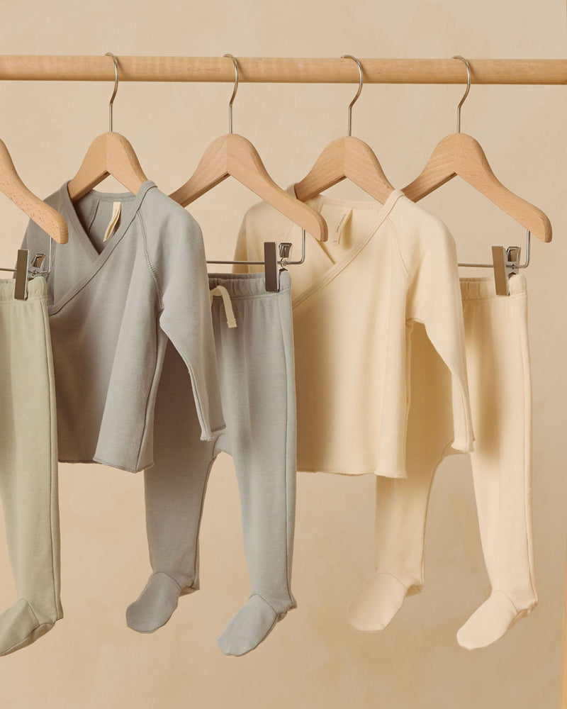 Wrap Top + Footed Pant Set - Natural by Quincy Mae