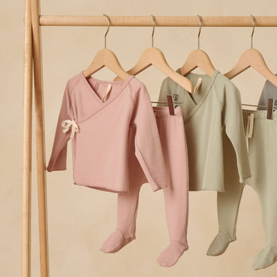 Wrap Top + Footed Pant Set - Rose by Quincy Mae