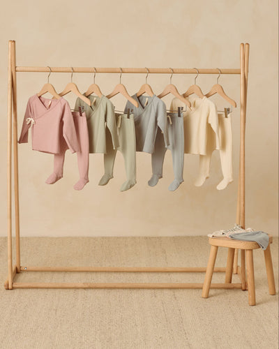 Wrap Top + Footed Pant Set - Steel Blue by Quincy Mae