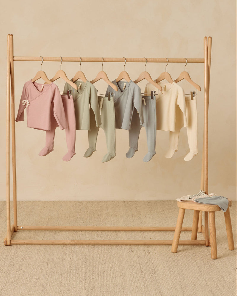 Wrap Top + Footed Pant Set - Steel Blue by Quincy Mae