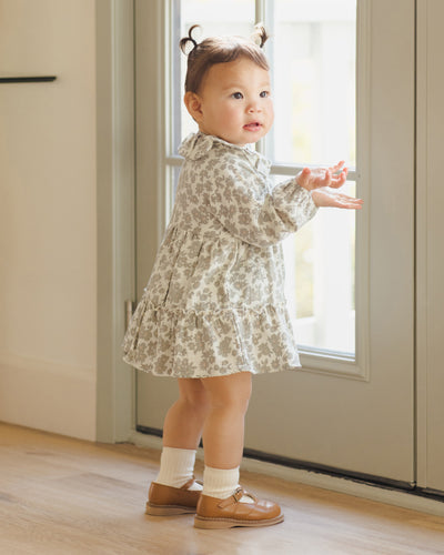 Ruffle Collar Button Dress - Green Floral by Quincy Mae