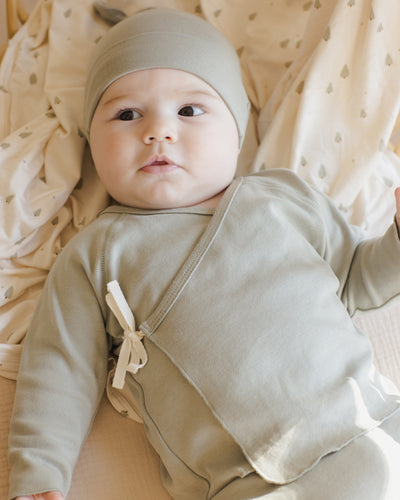 Wrap Top + Footed Pant Set - Steel Blue by Quincy Mae