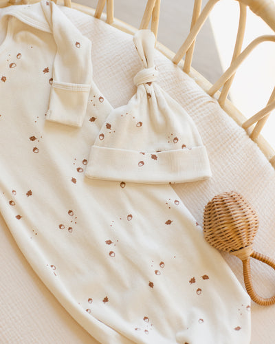 Knotted Baby Gown + Hat Set - Acorns by Quincy Mae - FINAL SALE