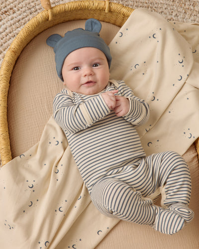 Baby Footie - Ocean Micro Stripe by Quincy Mae
