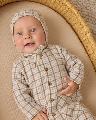 Pocketed Woven Jumpsuit - Blue Plaid by Quincy Mae