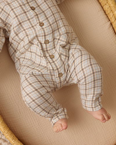 Pocketed Woven Jumpsuit - Blue Plaid by Quincy Mae