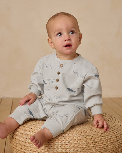 Relaxed Fleece Jumpsuit - Narwhals by Quincy Mae