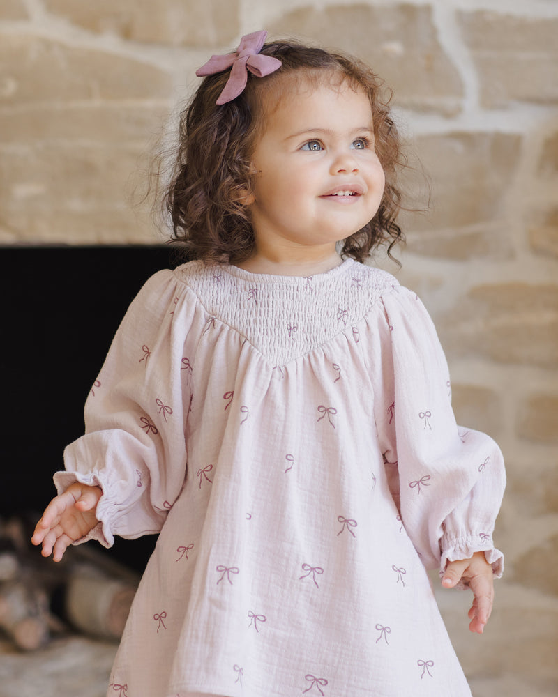V Smocked Dress - Bows by Quincy Mae