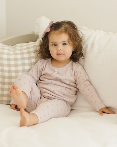 Pointelle Long Sleeve Tee + Legging - Lilac Ditsy by Quincy Mae