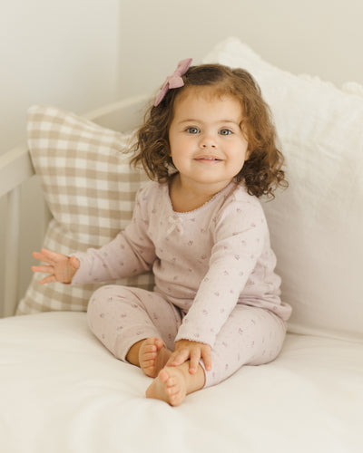 Pointelle Long Sleeve Tee + Legging - Lilac Ditsy by Quincy Mae