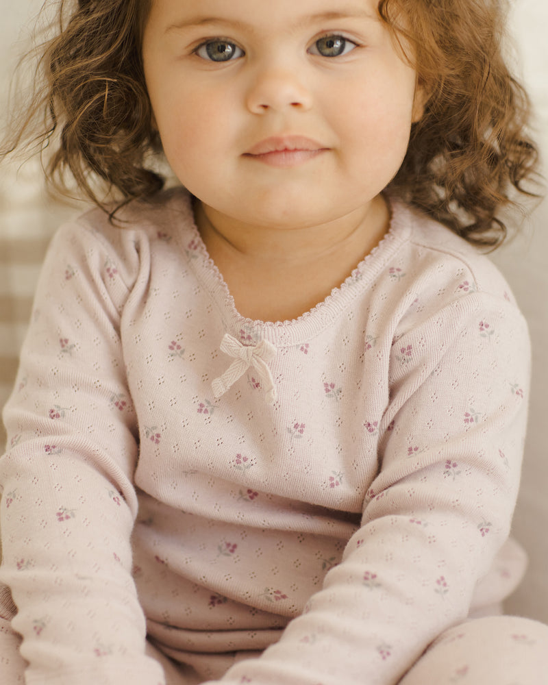 Pointelle Long Sleeve Tee + Legging - Lilac Ditsy by Quincy Mae