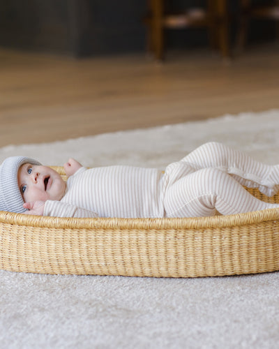Baby Footie - Oat Micro Stripe by Quincy Mae
